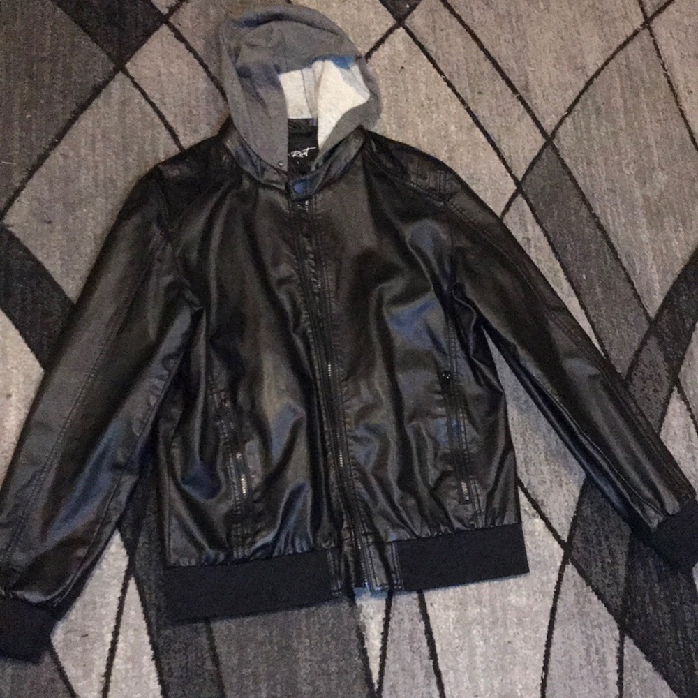 Black Leather Jacket W/ Hoddie